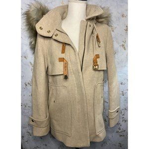 Zara Wool Blend Coat with Faux Fur Hood Medium